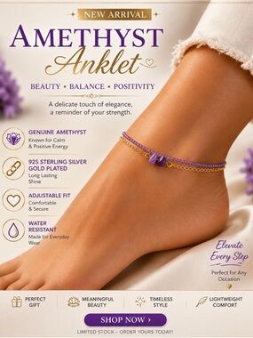 Amethyst Anklet - Purple and Gold Beaded Layered Chain
